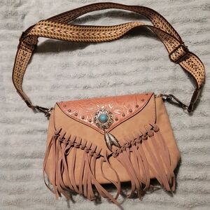Womens Crossbody Bag With Fringes And Embellishment